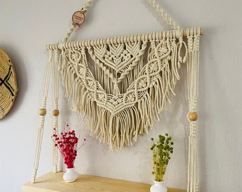 Estante colgante bohemio, estante de pared de macramé, decoración de estilo rústico, decoración para habitación infantil, regalos hippies, decoración bohemia para el hogar, decoración de estantes para guardería, decoración rústica