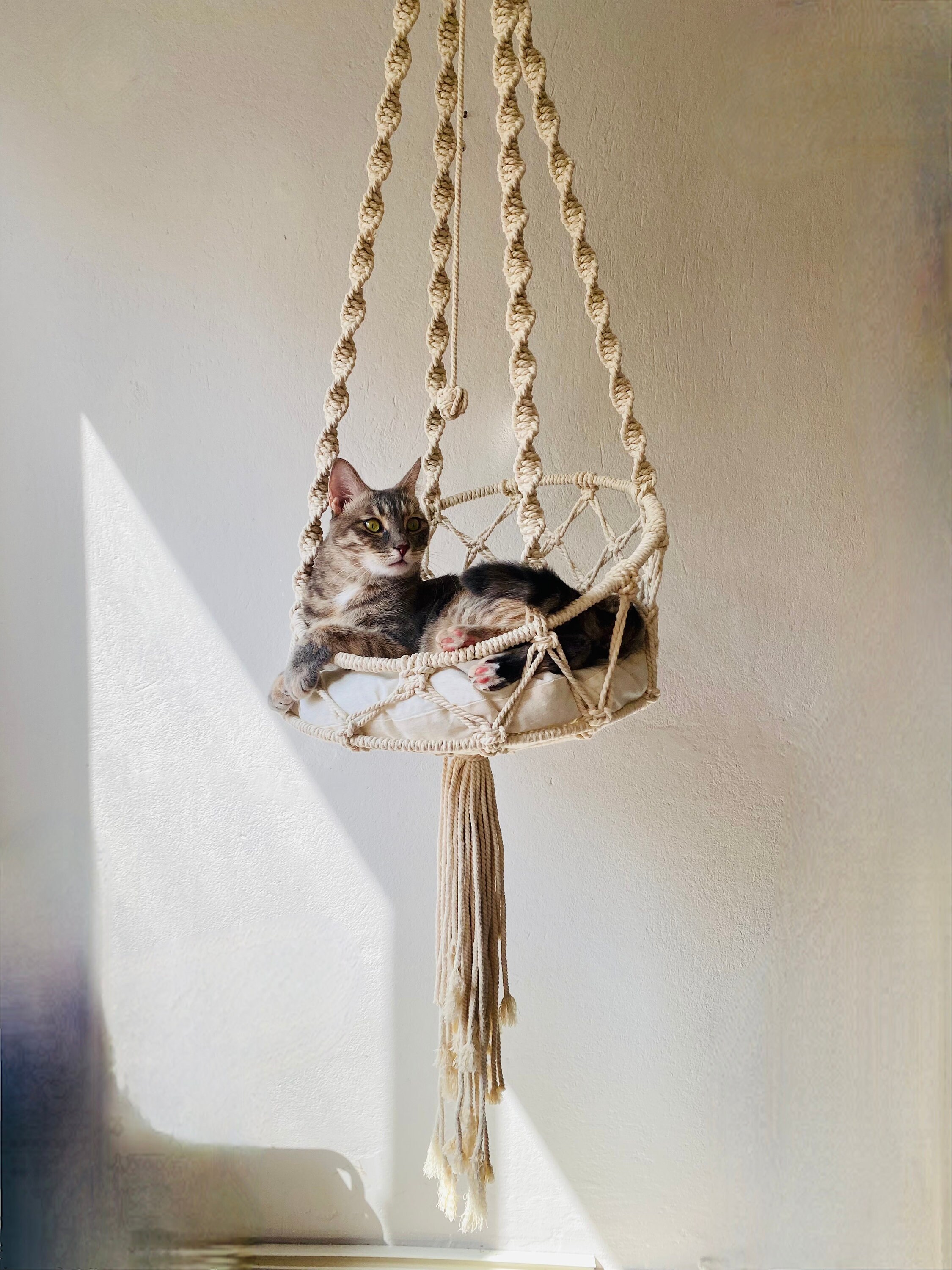3 Pcs Macrame Cat Hammock Set - Boho Hanging Cat Bed, Scratcher, Swing & Window Perch For Small Dog & Cat - Sleeping, Playing, Climbing | Buy Now With Express International Delivery