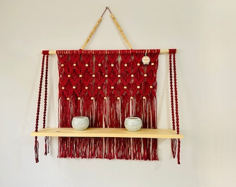 Estante colgante de macramé, colgador de plantas de macramé con tabla de madera, estante flotante, decoración de jardín, regalos para papá, plantas de interior, plantas de casa