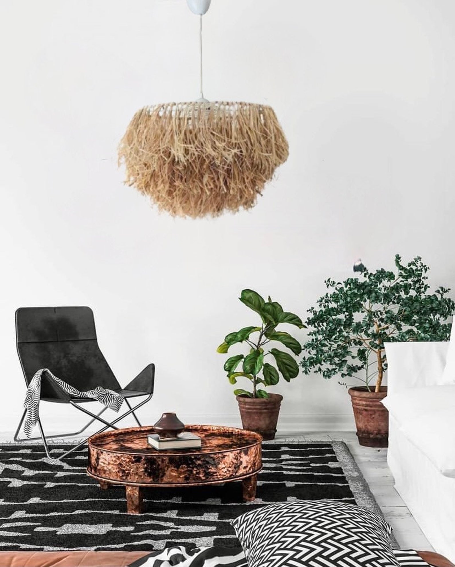Natural Raffia Chandelier Boho Light Fringe Chandelier Etsy
