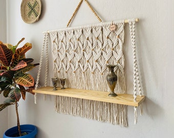 Estante de macramé extragrande, personalizado, decoración de pared de macramé, tapiz de pared de macramé, macramé personalizado, estante de estilo rústico, tapiz de pared de macramé,