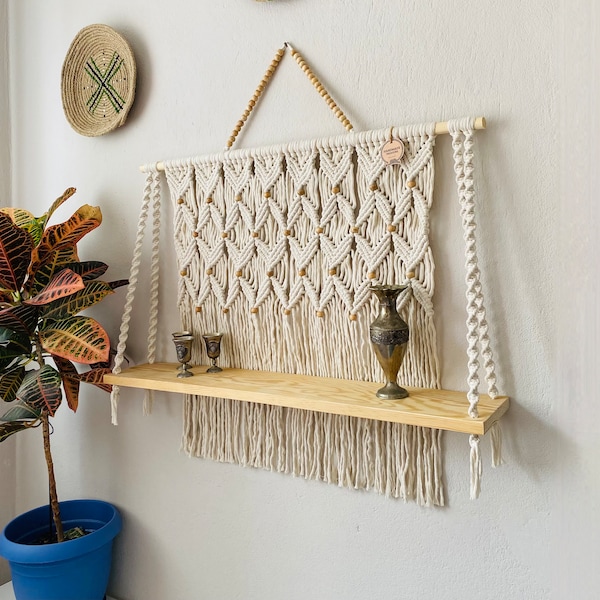 X Large Macrame Shelf, Custom, Macrame Wall Decor, Macrame Wall Hanging, Personalized macrame, farmhouse shelf, Macrame wall hanging,