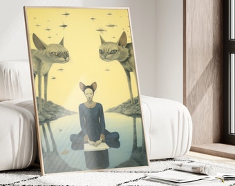 Maus und Katzen Poster, Fantasy Welten Wandkunst, Digitaldruck Download, magische Wanddekoration, druckbare Wandkunst, modern