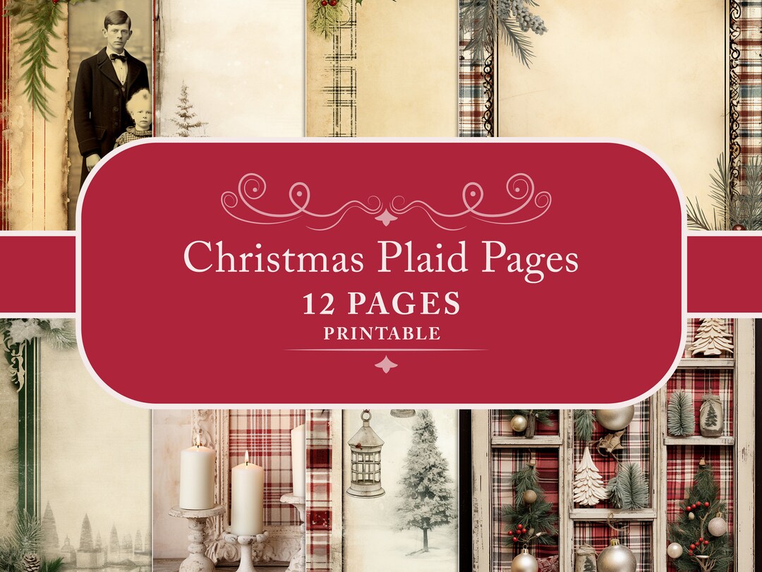 Christmas Plaid Junk Journal Pages Vintage Style Christmas - Etsy