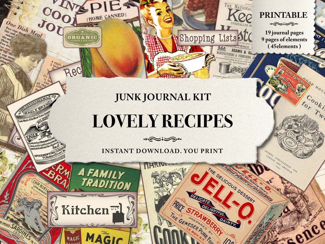 Vintage Cookery Recipe Junk Journal Kit Vintage Style Kitchen Cookbook