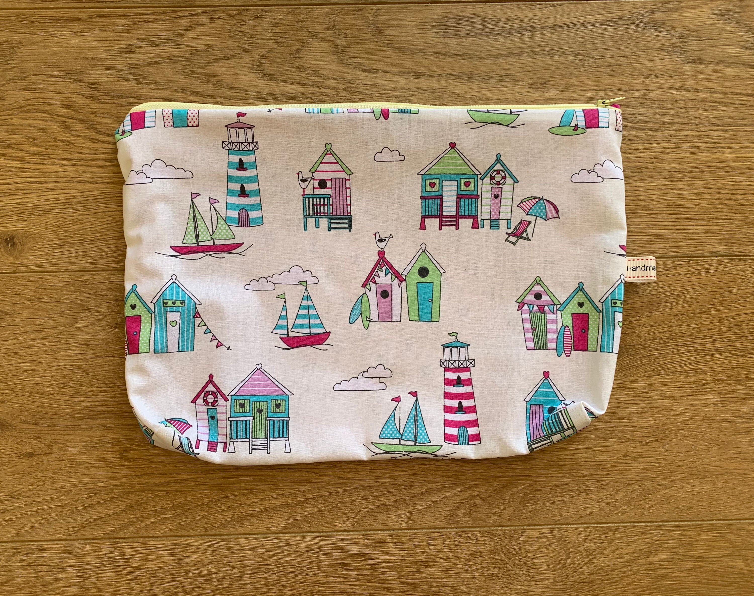 Beach Hut Design Toiletry Bag With Vibrant Pink Lining - Etsy UK