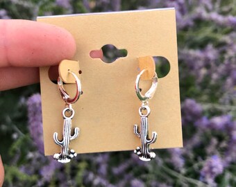 Huggie hoop cactus charm earrings