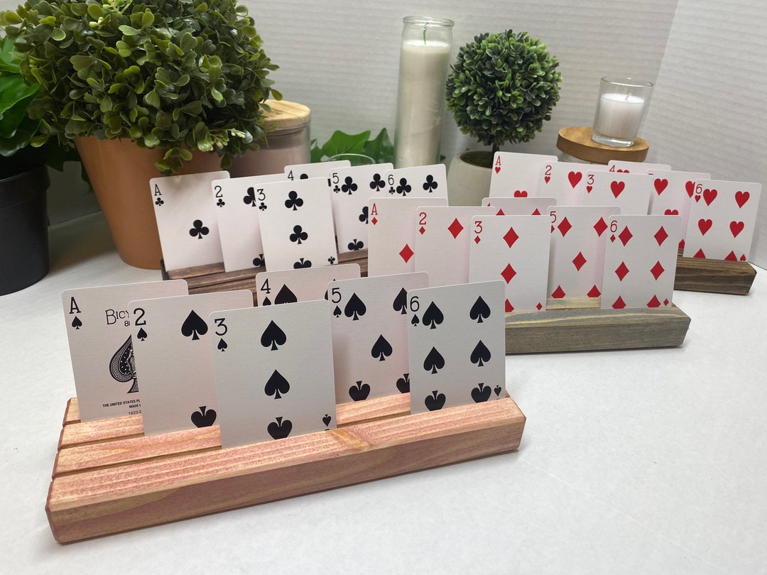 Wooden Playing Card Holders - 4 Pack Curved Racks For Bridge, Poker, UNO (17.5 Inch)
