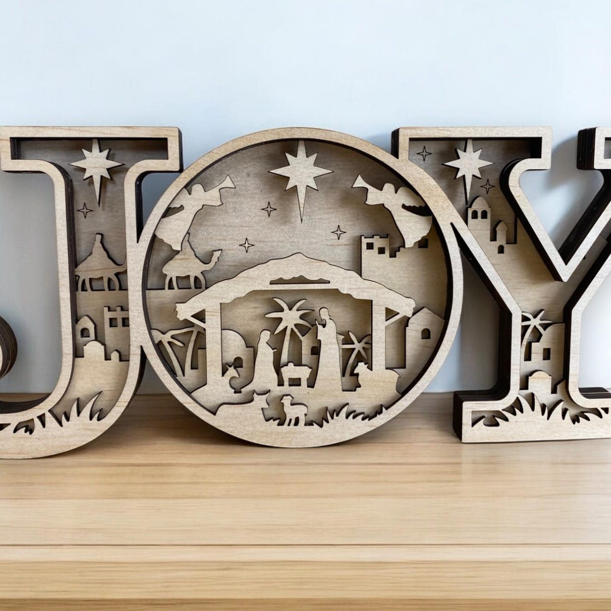 Laser Cut Wooden Nativity Scene Christmas JOY Sign - Handcrafted Christian Decor, Holiday Gift, Rustic Religious Home Decor - Christmas Gift - Etsy