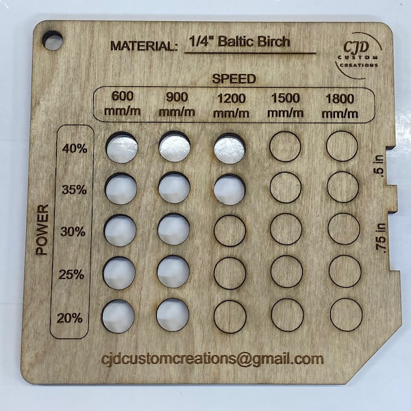 Laser Cutting & Engraving Test Cards Ver for 5w, 10w, 20w, 40w, 60w, 80w, 100w, 150w Lasers - Lightburn, xTool OMTech Calibration Test Files