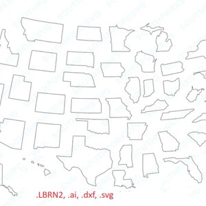 Einfach 50 USA Staaten einzelne Umrisse Formen svg ai dxf lbrn2 Vektorgrafik Design Cut Gravur Laserdatei Bildformen Karte Amerika