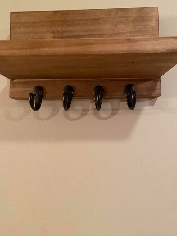 4 key hook shelf / Entryway small shelf with key hooks Etsy