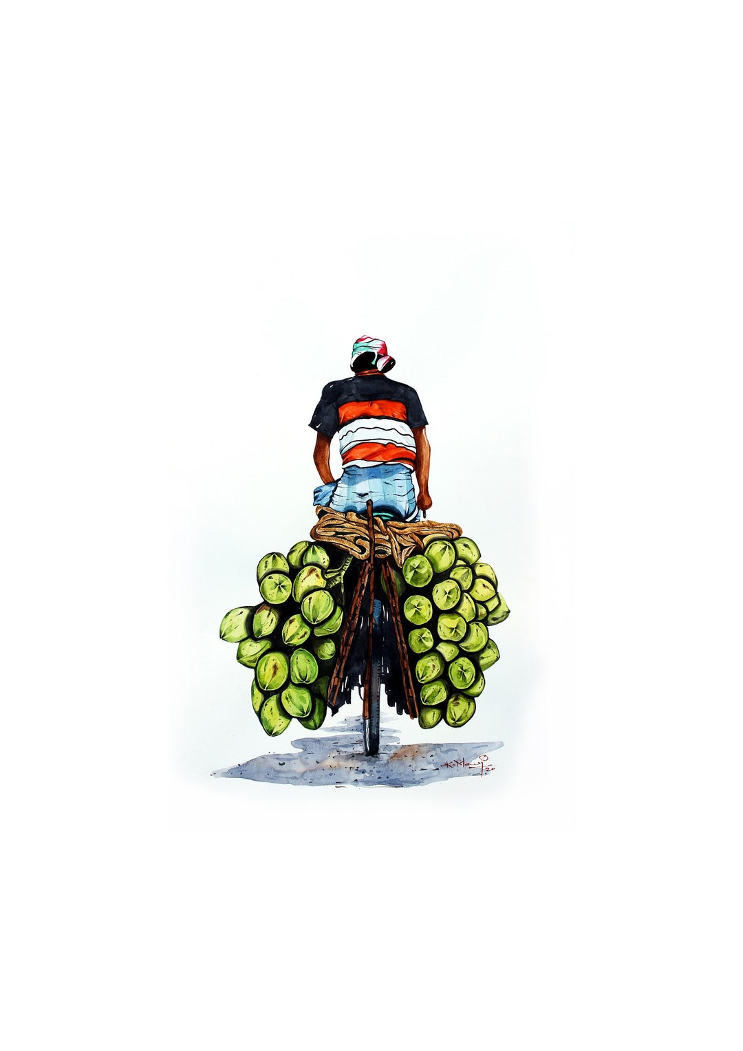 South Indian Coconut Seller an Original Watercolour Painting Etsy