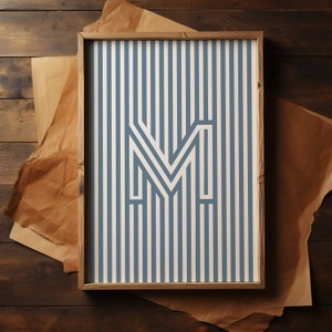 Arte de parede inicial moderna personalizada, pôster de tipografia de linhas gráficas mínimas, arte de letras de monograma para decoração de sala de estar, impressão digital para download
