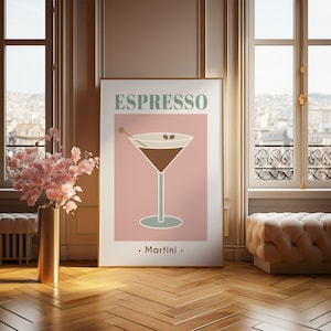 Espresso Martini Art Print, Modny Bar Cart Decor Cocktail Wall Art, Kobiecy Wyrafinowany Natychmiastowy Pobieranie Cyfrowego Plakatu