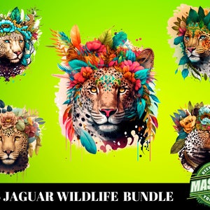 5 Jaguar Wildlife Sublimation Bundle,Jaguar PNG,Jaguar Clipart,Safari Wildlife,Animal Clipart,Cheetah Png
