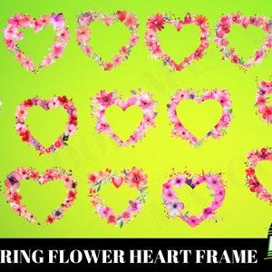 16 Spring flower heart frame,Watercolor frame clipart,Border clipart,Pink floral,frame png Floral heart frame,heart frame clipart for weddin