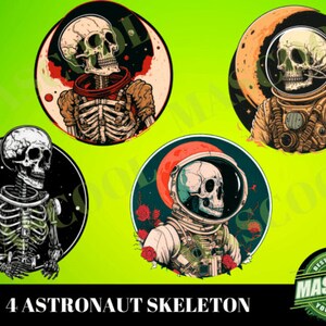 4 Astronaut Skeleton Png,Clipart,Sublimation,T-shirt design,Skulls Elements png,illustrations of human skulls,space skull PNG clipart