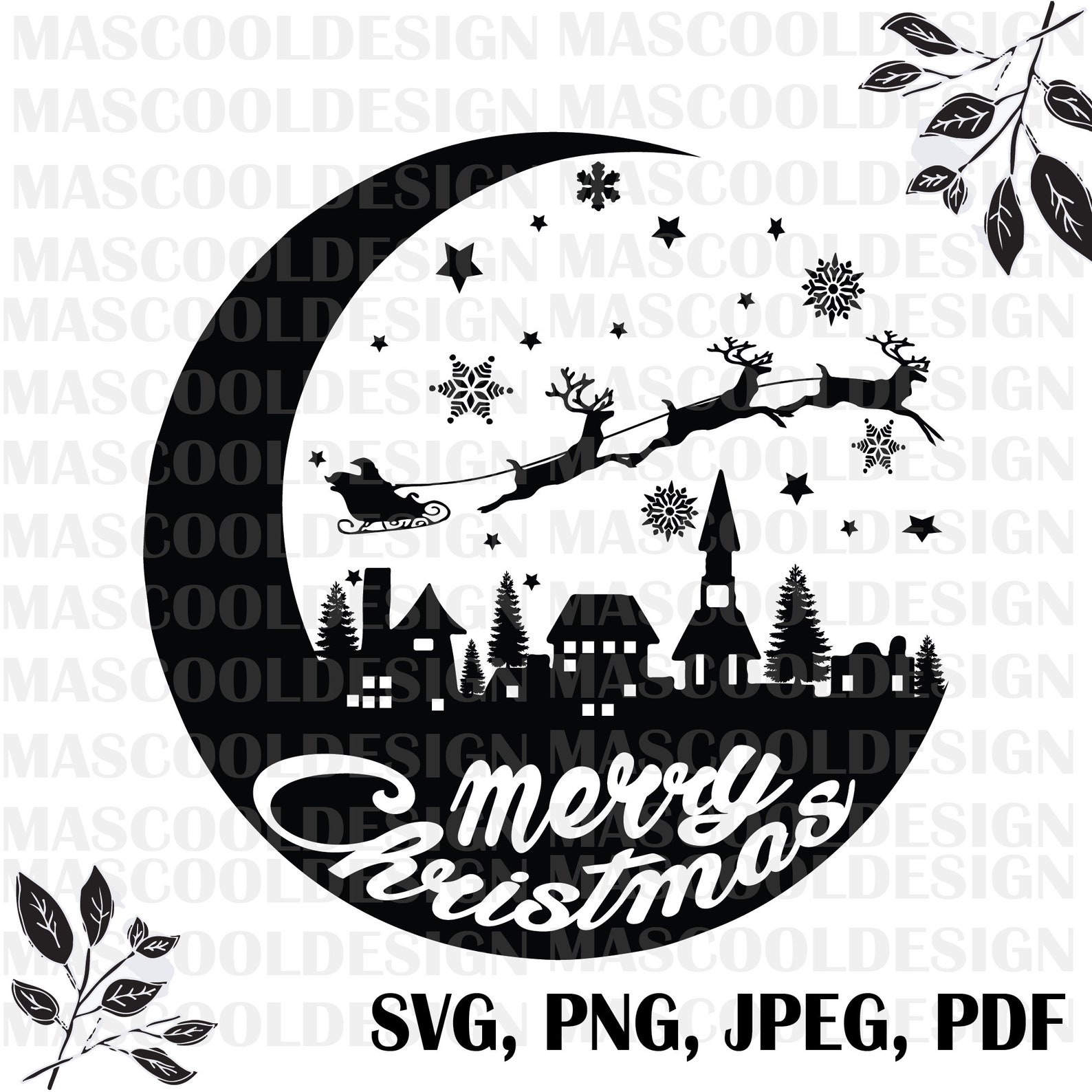 Christmas Scene Svg,merry Christmas Svg,skies on Christmas Svg,santa ...
