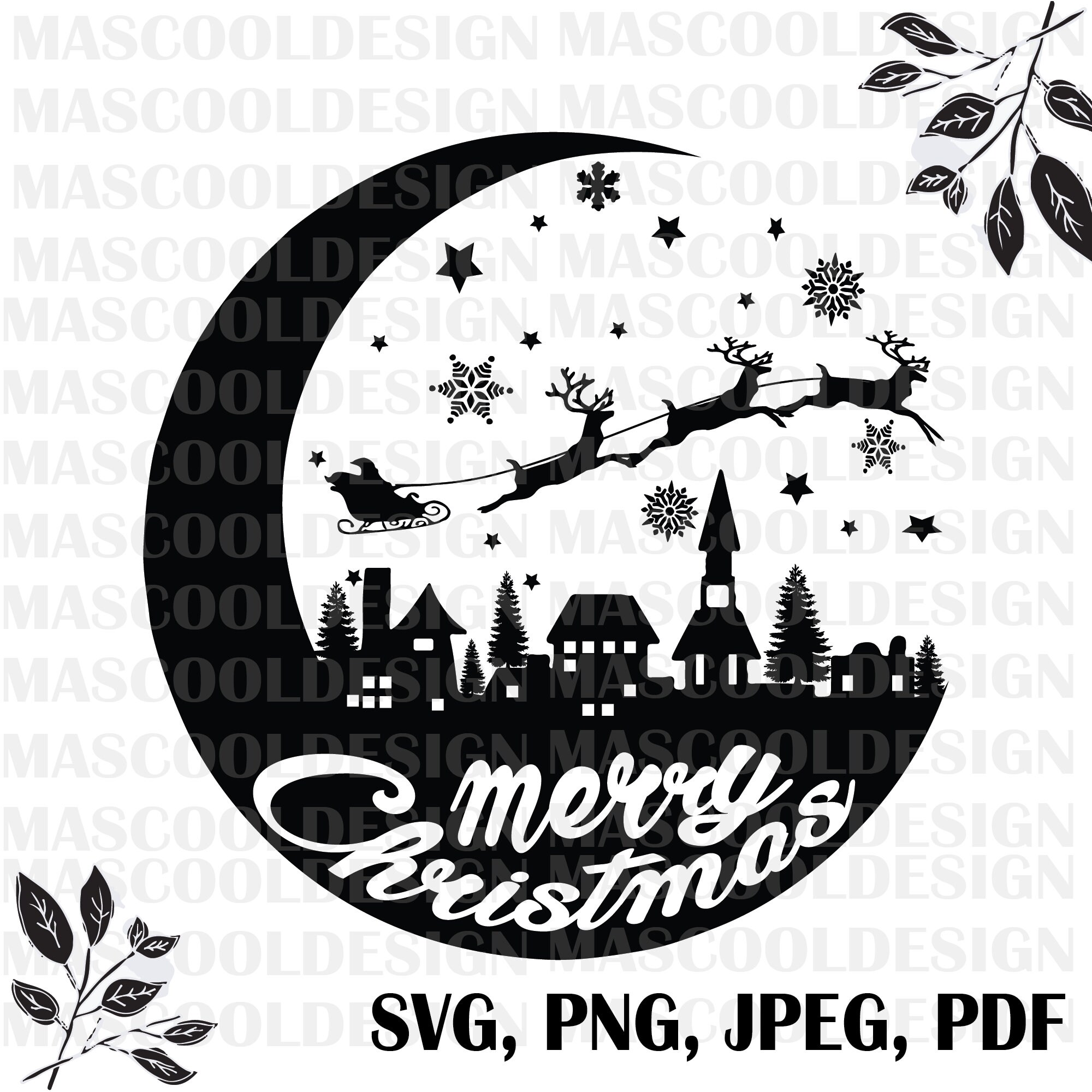 Christmas Scene Svg,merry Christmas Svg,skies on Christmas Svg,santa ...