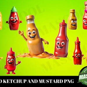 Mustard and Ketchup 3D PNG Bundles - High-Resolution 300dpi for Decoration and Practical Use