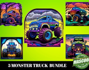 5 monster truck png clipart, monster truck, clipart de camion, sublimation de camion, clipart de course, art de camion monstre, png de véhicule extrême, png de camion