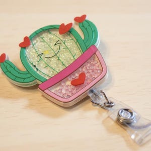 Kaktus Glitter Shaker Badge, SCHNELLER / umweltfreundlicher VERSAND, Krankenschwester Badge Reel, Badge Reel, Krankenschwester Badge Inhaber, Nursing Badge Reel, einziehbar