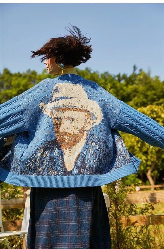 Van Gogh Style Sunflower Cardigan Knit 
