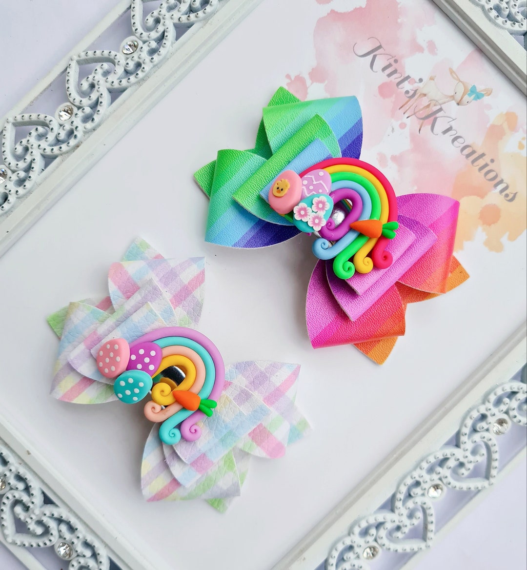 Rainbow Pastel Easter Clay Hair Bows, Clay Hair Bow, Easter Bow, Easter