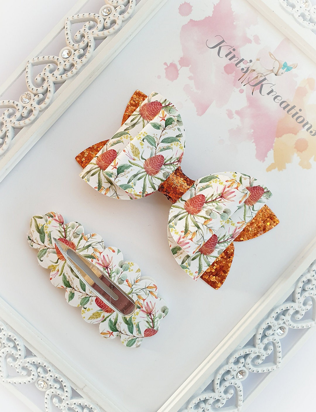 Australian Leather Hair Bow Australian Hair Clip Flora Bow Etsy