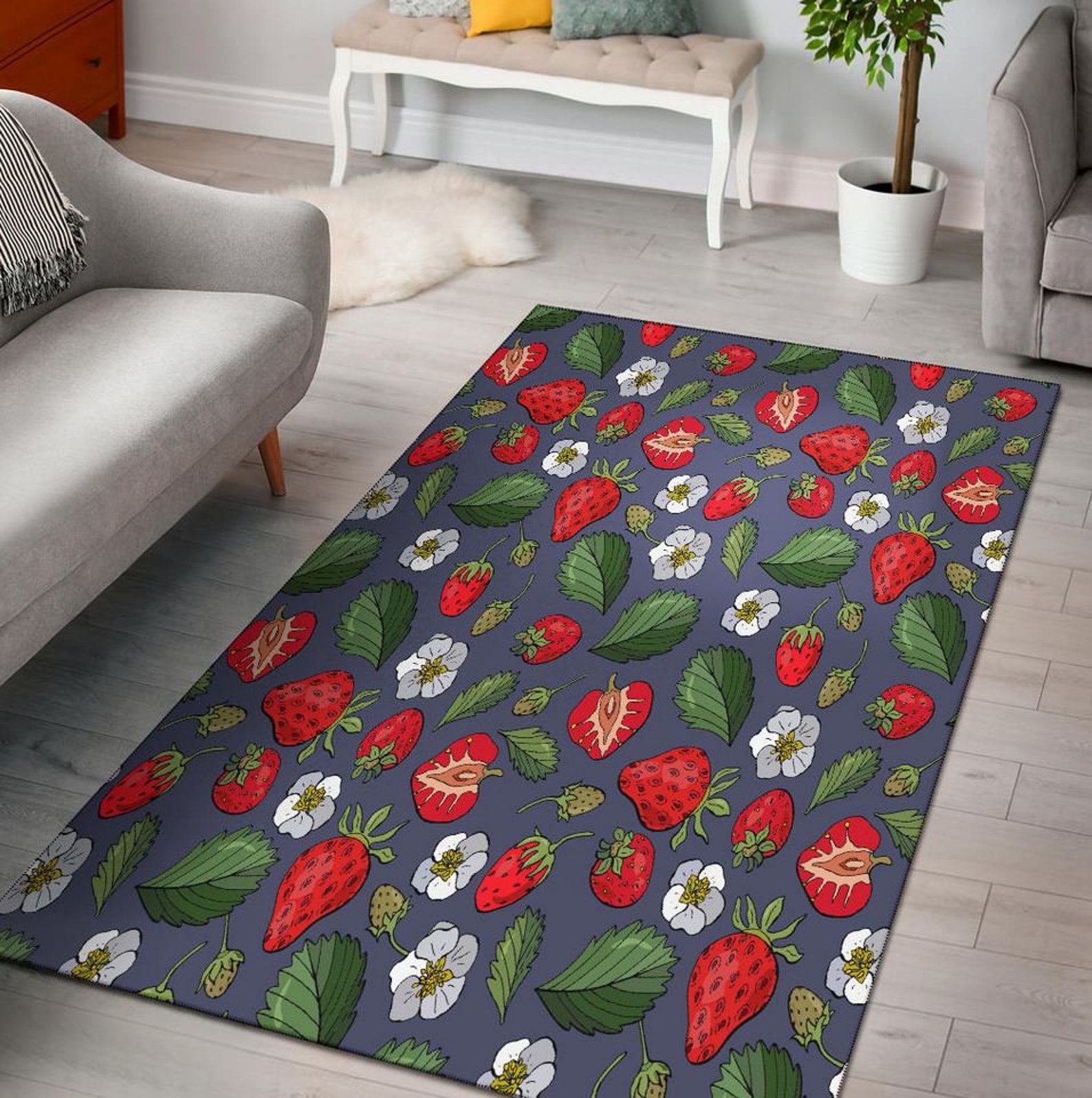 Strawberry Area Rug Strawberry Carpet Strawberry Fruit Rug Etsy