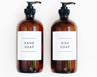 16oz Amber Glass Soap Bottle, Dish Soap Bottle With Waterproof Label or Hand Soap Dispenser, Refillable Soap Dispenser