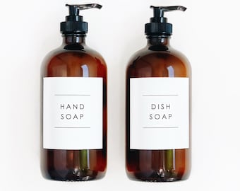 16oz Amber Glass Soap Bottle, Dish Soap Bottle With Waterproof Label or Hand Soap Dispenser, Refillable Soap Dispenser