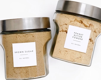 Small Pantry Labels (Minimalist) | 1.8 inch Square | Pantry Jar Organization | Modern Weatherproof Stickers