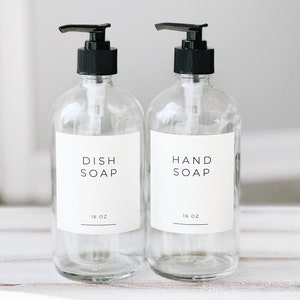 16oz Glass Clear Soap Bottle - Modern Style, Dish Soap Bottle With Waterproof Label or Hand Soap Dispenser, Refillable Soap Dispenser