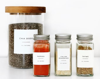 Spice Label & Pantry Label Pack (Minimalist) / Pantry Organization / Water Resistant Label