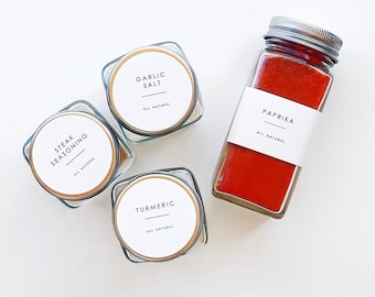 Spice Lid Labels (Minimalist) | Water Resistant Spice Lid Label | Customization | Sticker for Pantry Organizing | Modern Spice Jar Labels