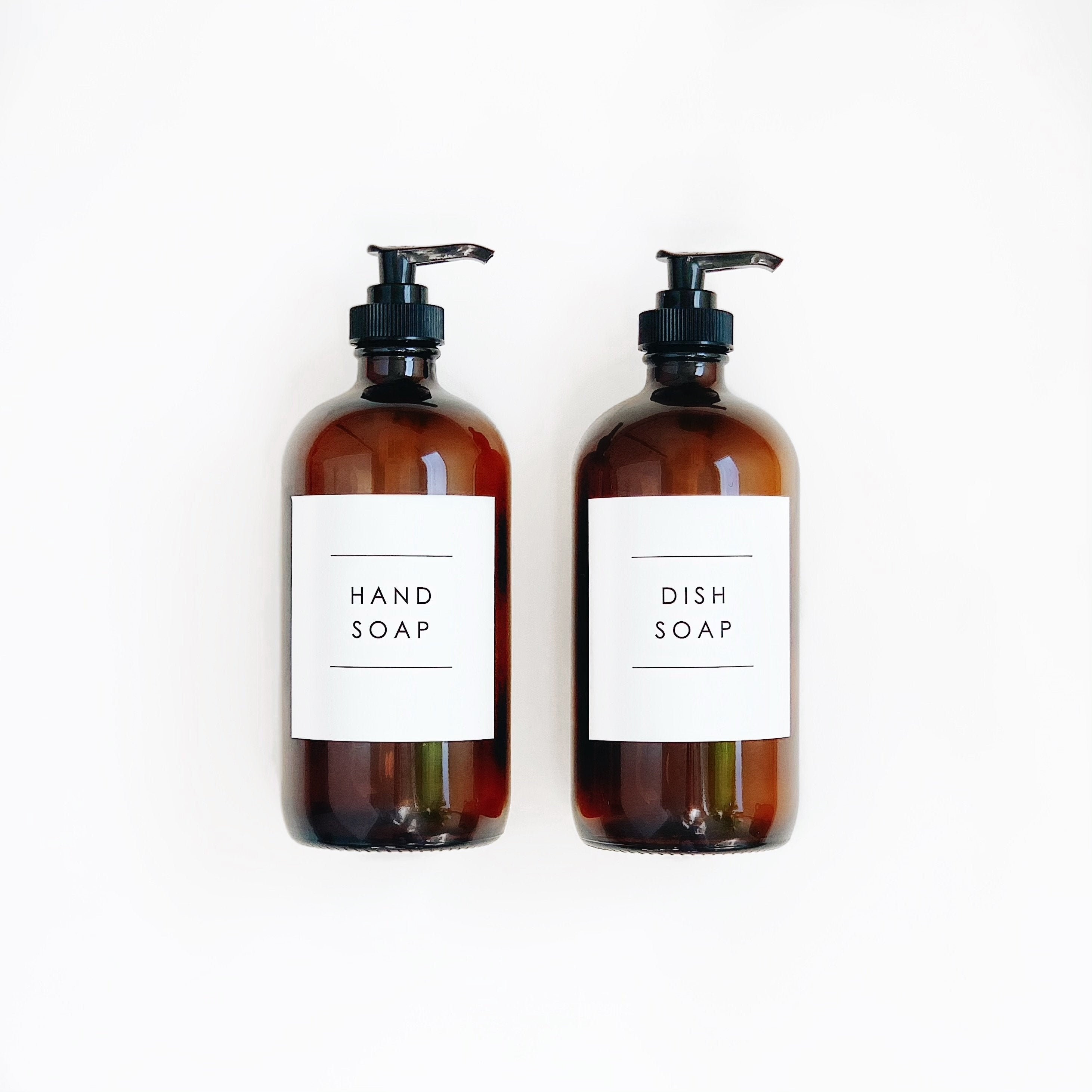 16oz Amber Glass Soap Bottle, Butelka na mydło do naczyń z wodoodporną etykietą lub dozownik mydła do rąk, dozownik mydła do ponownego napełniania