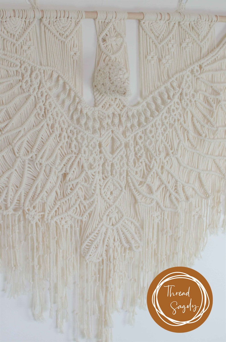 Macrame Bird Pattern ERNEST Intermediate Macrame Wings PDF Pattern Macrame Bed Head Pattern, Macrame Eagle Tutorial Guide, Boho image 5