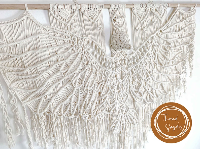 Macrame Bird Pattern ERNEST Intermediate Macrame Wings PDF Pattern Macrame Bed Head Pattern, Macrame Eagle Tutorial Guide, Boho image 6