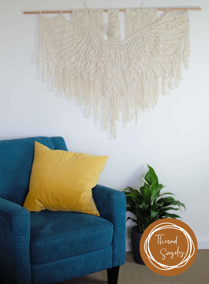 Macrame Bird Pattern ERNEST Intermediate Macrame Wings PDF Pattern Macrame Bed Head Pattern, Macrame Eagle Tutorial Guide, Boho image 4