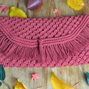 Macrame Clutch Bag || RUBY || Red Clutch Purse || Boho Accessories, Boho Bag, Cotton Bag with Lining