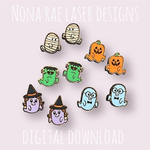 Halloween Monster Ghosts Earring SVG - Laser Cut Earrings, Digital Download, Cute Halloween Earrings - Glowforge tested