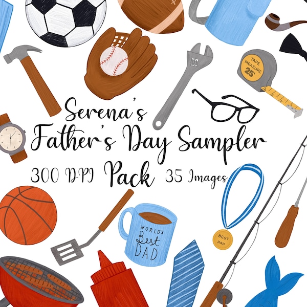 Watercolor and Gouache Father's Day Clipart- Instant Download, Father's Day, BBQ, Grilling, Sports, Golf, Fishing, Tools, Best Dad, Hipster