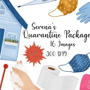Aquarel en Gouache Quarantaine Clipart- Instant Download, Gezichtsmaskers, Toiletpapier, Handschoenen, Hand Ontsmettingsmiddel, Covid19, Coronavirus Clipart