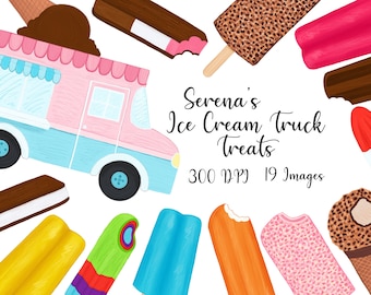 Watercolor and Gouache Ice Cream Truck Treats Clipart - Classic Ice Cream Treats - Instant Download - Ice Cream- Popsicles - Ice Cream Truck