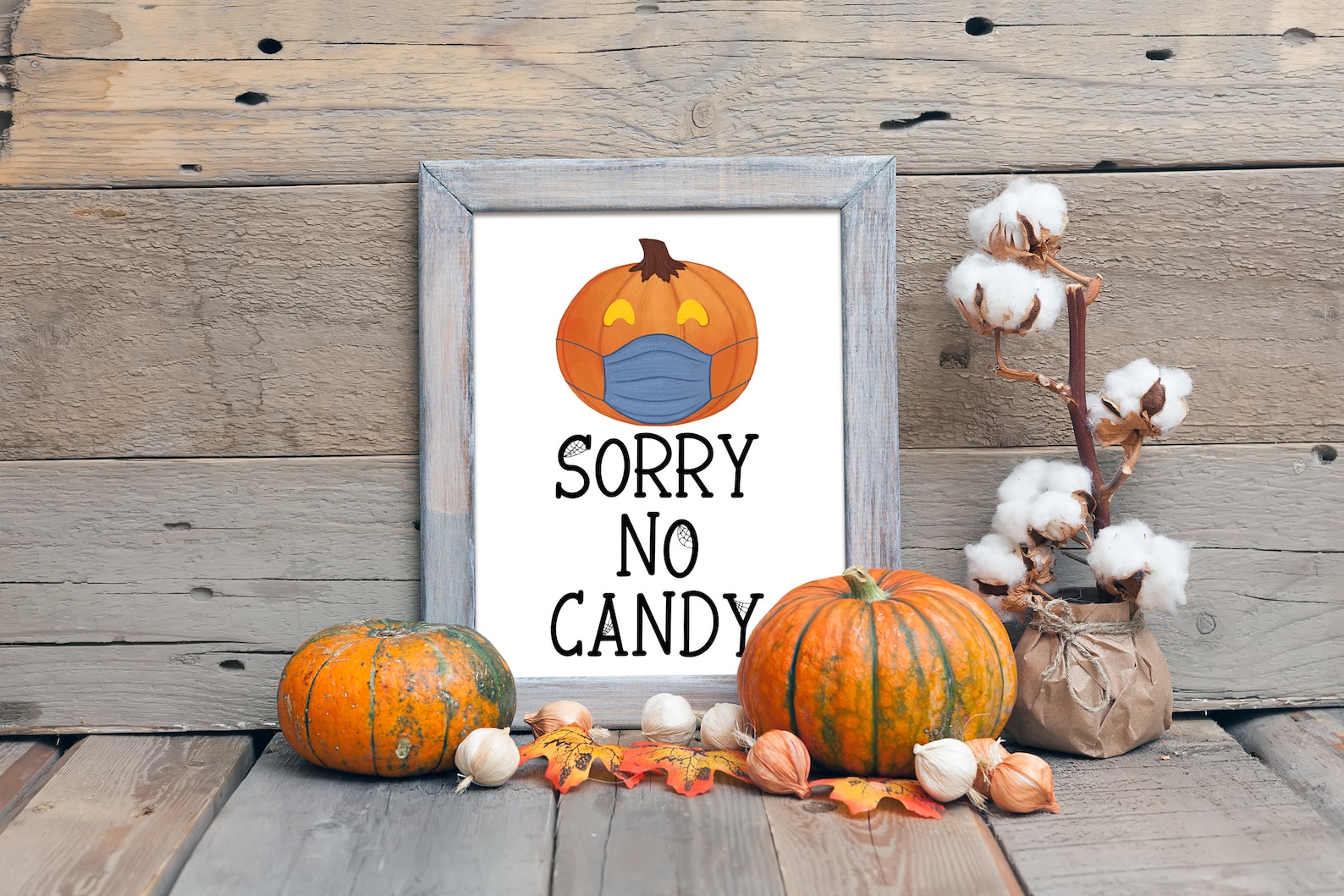 Halloween Decor Sorry No Candy Sign Pumpkin Face Mask - Etsy