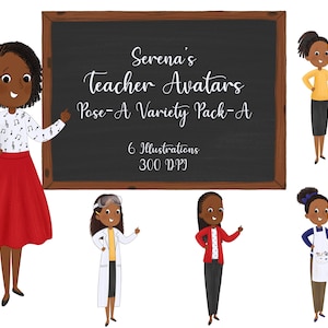 Teacher Avatar Clipart VarietyA- Black Teacher Clipart- African American Teacher Clipart- Science Teacher- Art Teacher Music Teacher Clipart