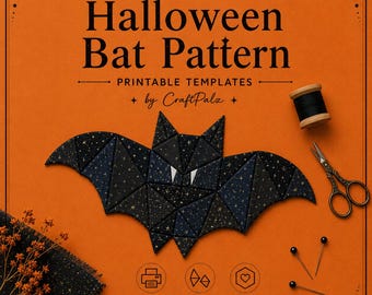 ハロウィンをテーマにしたキルト作品のための、モダンなイングリッシュペーパーピーシングのコウモリ模様