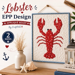 Lobster EPP Quilt Block Pattern för quiltprojekt med strandtema och havstema